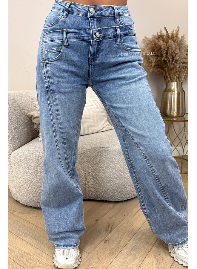 BLUE - 'AXELLE JEANS' - ASSYMETRIC SUPER STRETCH EXCLUSIVE WIDE LEG JEANS