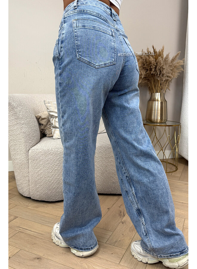 BLUE - 'AXELLE JEANS' - ASSYMETRIC SUPER STRETCH EXCLUSIVE WIDE LEG JEANS