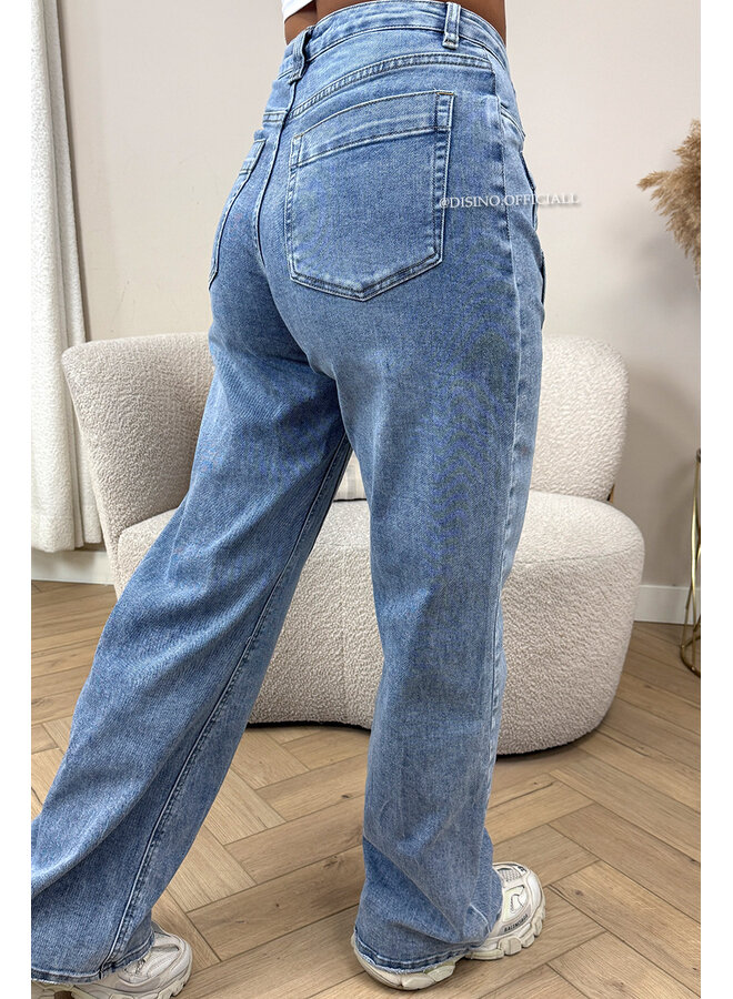 BLUE - 'AXELLE JEANS' - ASSYMETRIC SUPER STRETCH EXCLUSIVE WIDE LEG JEANS