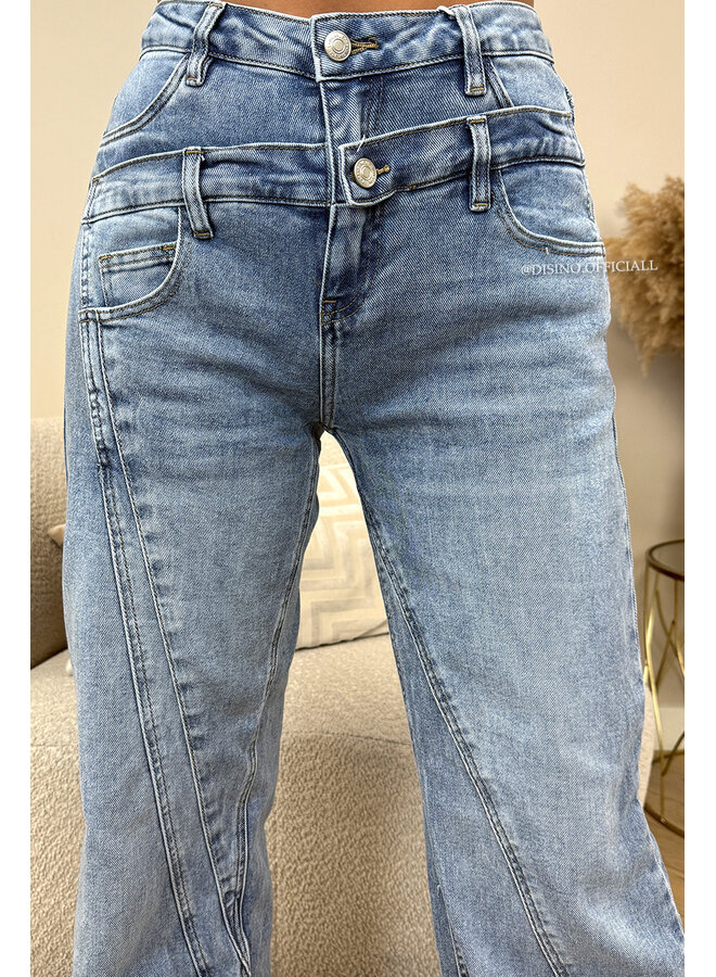 BLUE - 'AXELLE JEANS' - ASSYMETRIC SUPER STRETCH EXCLUSIVE WIDE LEG JEANS