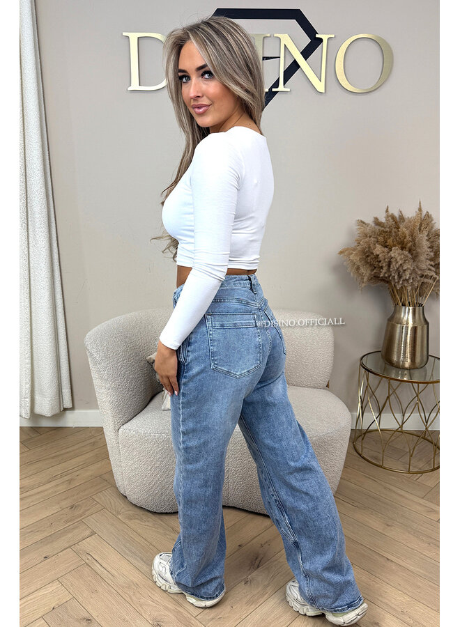 BLUE - 'AXELLE JEANS' - ASSYMETRIC SUPER STRETCH EXCLUSIVE WIDE LEG JEANS