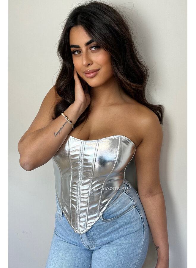 SILVER - 'MONROE' - EXCLUSIVE METALLIC LEATHER CORSET TOP