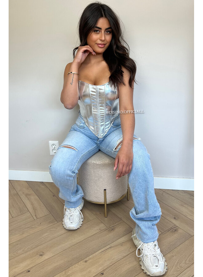 SILVER - 'MONROE' - EXCLUSIVE METALLIC LEATHER CORSET TOP