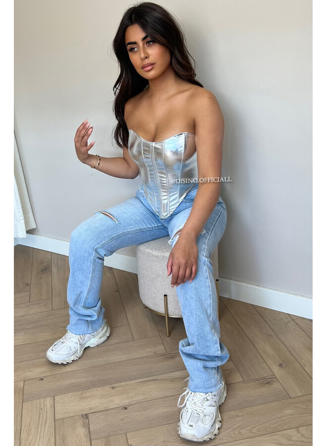 SILVER - 'MONROE' - EXCLUSIVE METALLIC LEATHER CORSET TOP