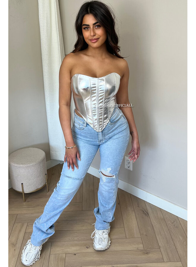 SILVER - 'MONROE' - EXCLUSIVE METALLIC LEATHER CORSET TOP