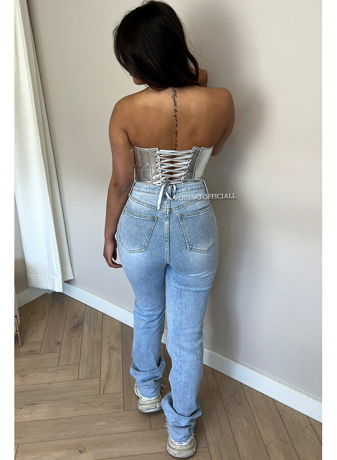 SILVER - 'MONROE' - EXCLUSIVE METALLIC LEATHER CORSET TOP
