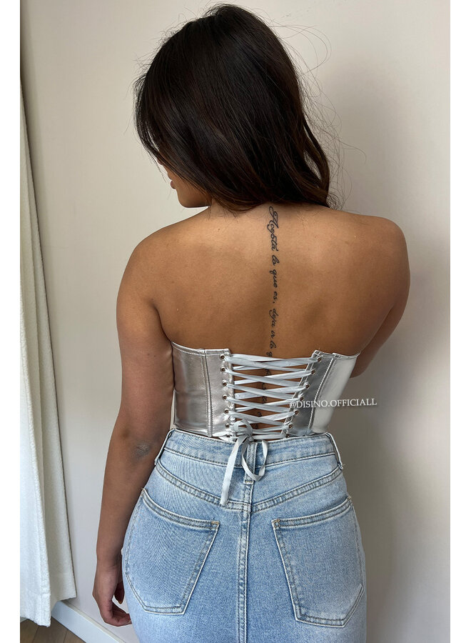 SILVER - 'MONROE' - EXCLUSIVE METALLIC LEATHER CORSET TOP