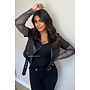 BLACK - 'DIAMOND SLEEVE BIKER' - EXCLUSIVE DIAMONDS SLEEVE LEATHER BIKER JACKET