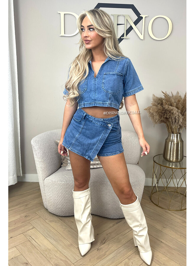 DARK BLUE - 'LILOU SKORT' - STRETCH DENIM SKORT
