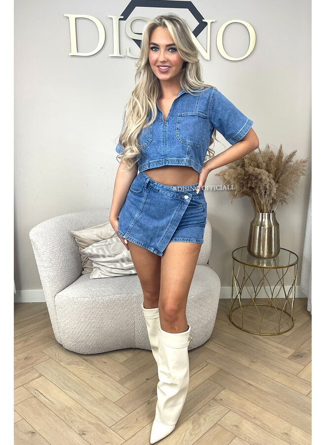 DARK BLUE - 'LILOU SKORT' - STRETCH DENIM SKORT
