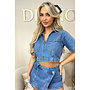 DARK BLUE - 'LILOU TOP' - STRETCH DENIM SHIRT TOP