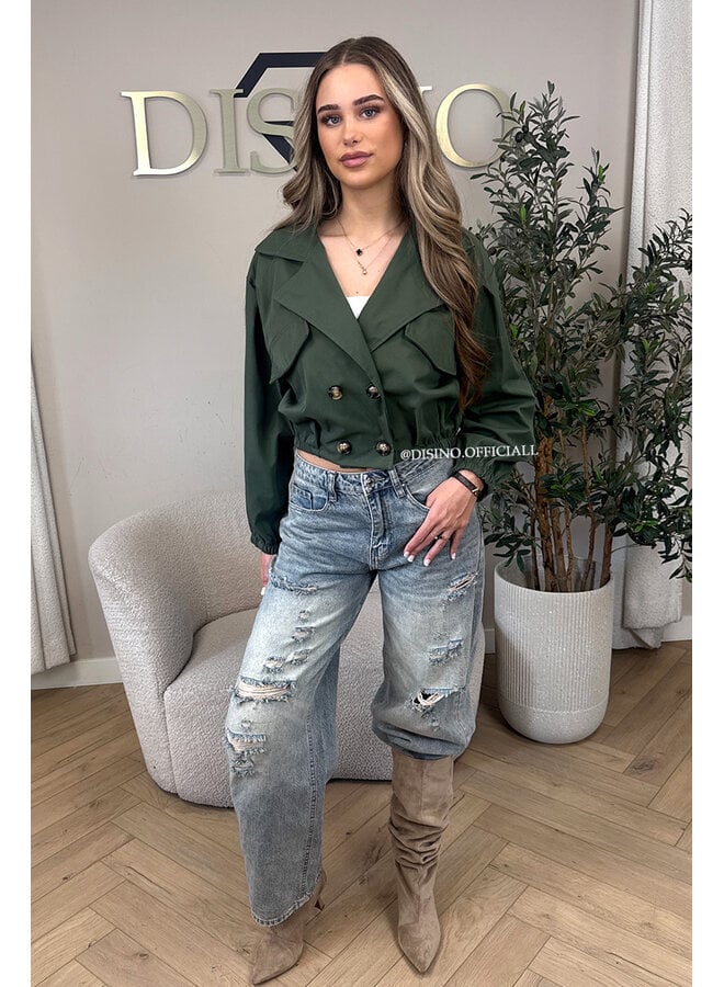ARMY GREEN - 'JULIE JACKET' - CROPPED TRENCH JACKET