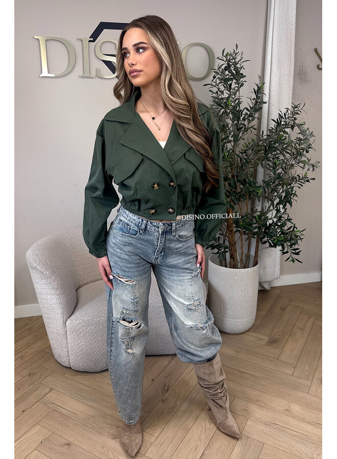 ARMY GREEN - 'JULIE JACKET' - CROPPED TRENCH JACKET