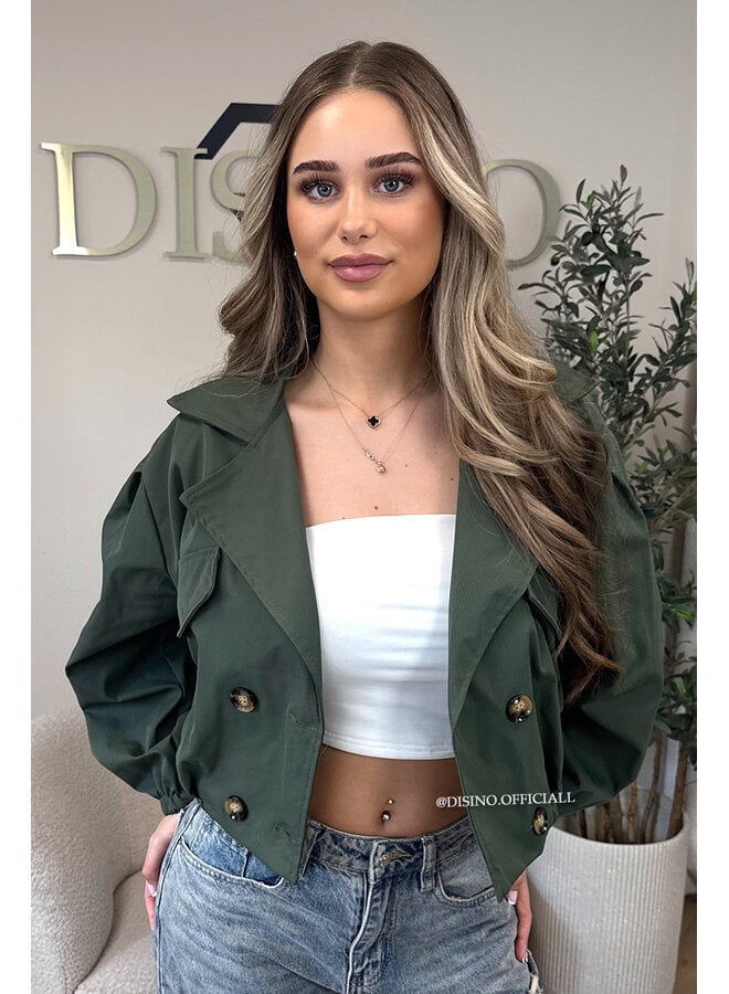 ARMY GREEN - 'JULIE JACKET' - CROPPED TRENCH JACKET