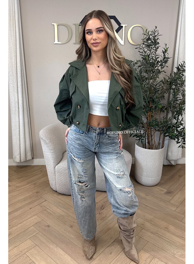 ARMY GREEN - 'JULIE JACKET' - CROPPED TRENCH JACKET