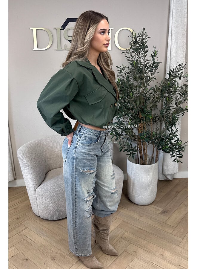 ARMY GREEN - 'JULIE JACKET' - CROPPED TRENCH JACKET