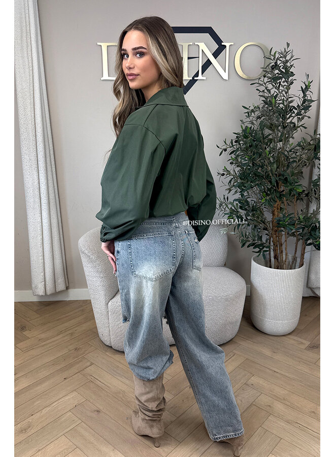 ARMY GREEN - 'JULIE JACKET' - CROPPED TRENCH JACKET