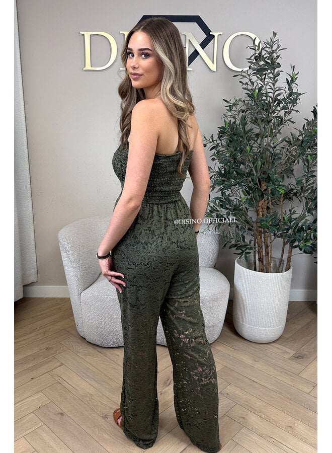 ARMY GREEN - 'ELIN V2 JUMPSUIT' - STRAPLESS LACE JUMPSUIT