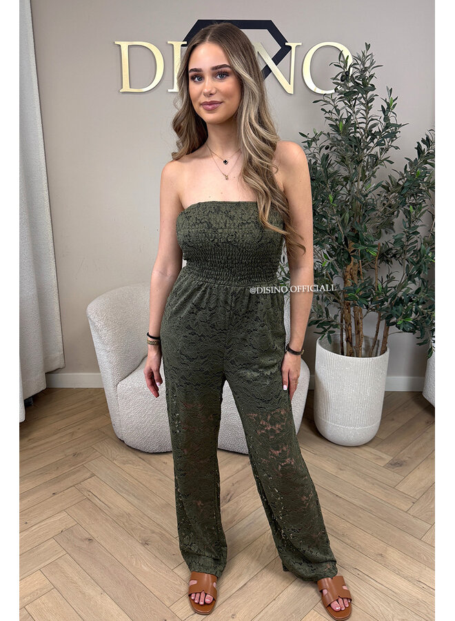 ARMY GREEN - 'ELIN V2 JUMPSUIT' - STRAPLESS LACE JUMPSUIT