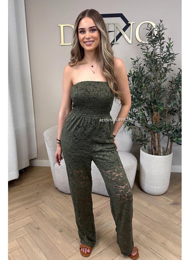 ARMY GREEN - 'ELIN V2 JUMPSUIT' - STRAPLESS LACE JUMPSUIT
