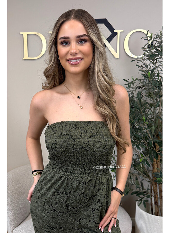 ARMY GREEN - 'ELIN V2 JUMPSUIT' - STRAPLESS LACE JUMPSUIT