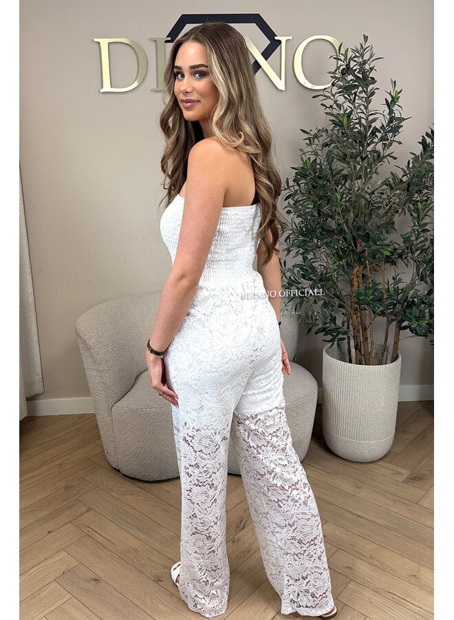 WHITE - 'ELIN V2 JUMPSUIT' - STRAPLESS LACE JUMPSUIT