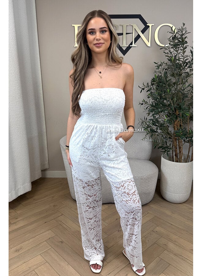 WHITE - 'ELIN V2 JUMPSUIT' - STRAPLESS LACE JUMPSUIT