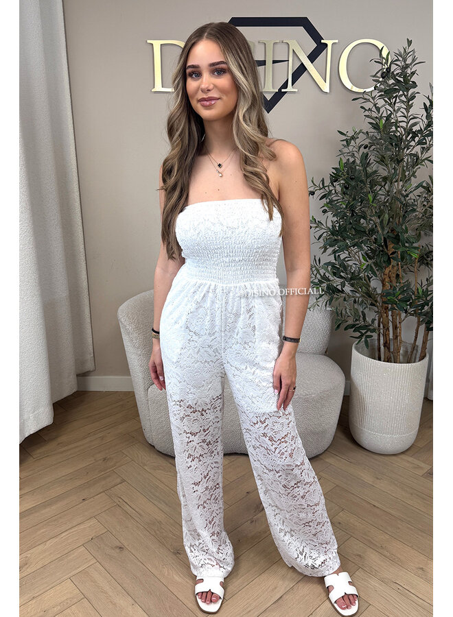 WHITE - 'ELIN V2 JUMPSUIT' - STRAPLESS LACE JUMPSUIT