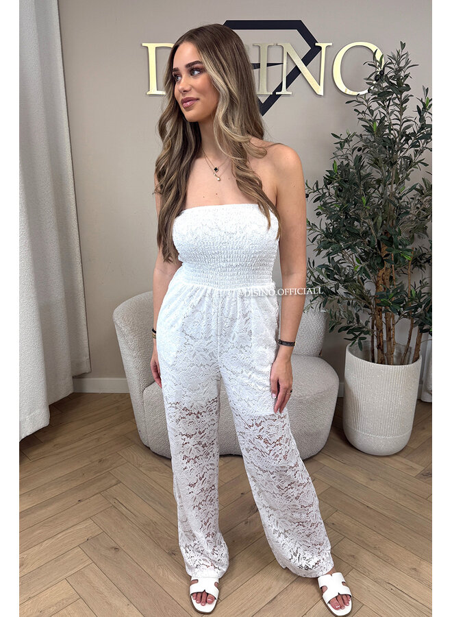 WHITE - 'ELIN V2 JUMPSUIT' - STRAPLESS LACE JUMPSUIT