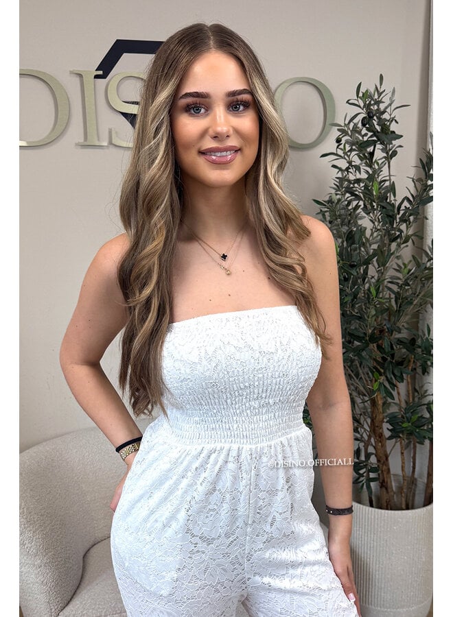 WHITE - 'ELIN V2 JUMPSUIT' - STRAPLESS LACE JUMPSUIT