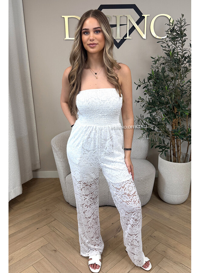 WHITE - 'ELIN V2 JUMPSUIT' - STRAPLESS LACE JUMPSUIT