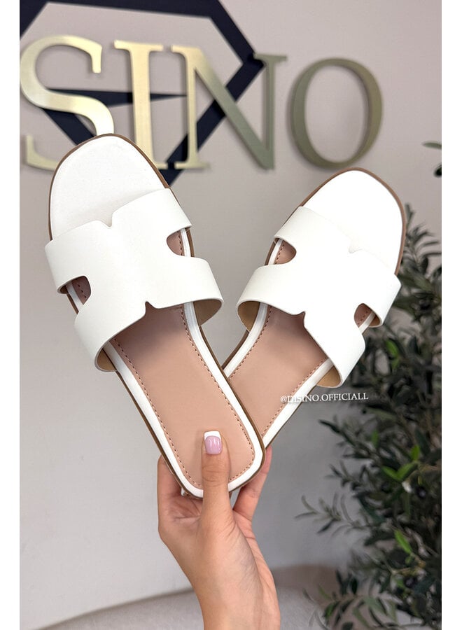 WHITE - 'H-SLIDERS' - DESIGNER INSPIRED SLIPPERS