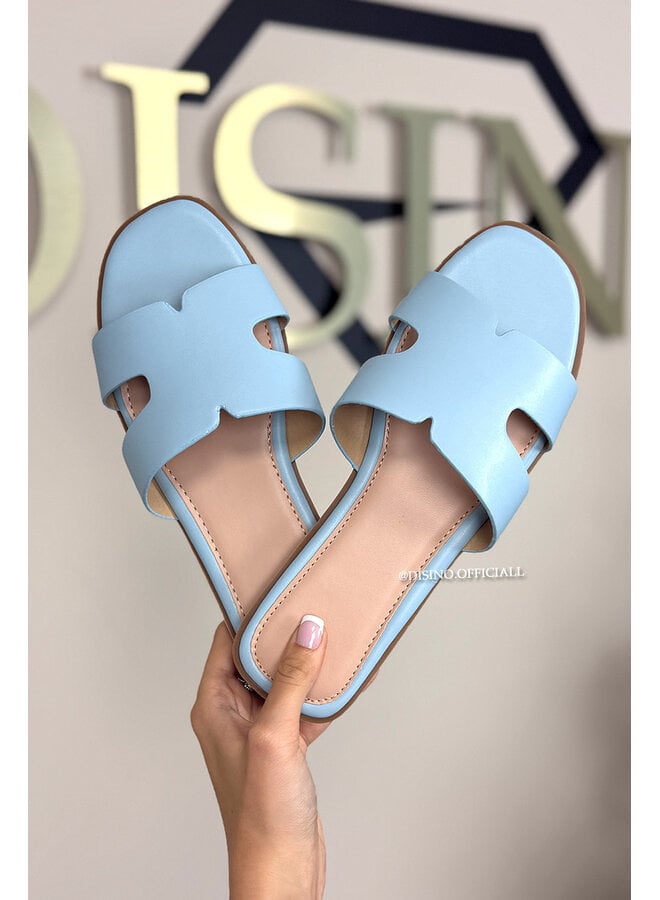 LIGHT BLUE - 'H-SLIDERS' - DESIGNER INSPIRED SLIPPERS