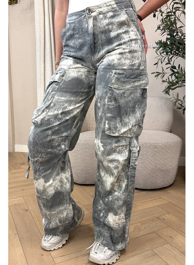 GREY - 'YADE V2 JEANS' - ACID WASH CARGO JEANS