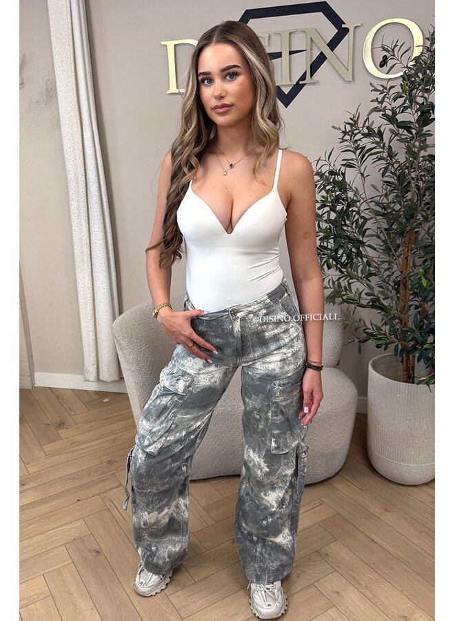 GREY - 'YADE V2 JEANS' - ACID WASH CARGO JEANS