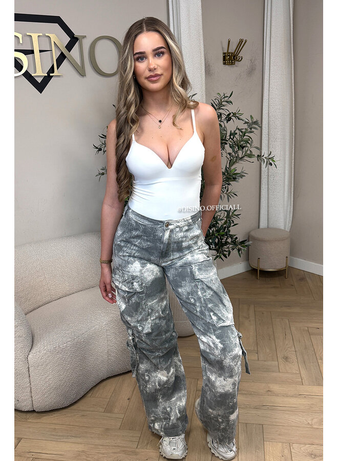 GREY - 'YADE V2 JEANS' - ACID WASH CARGO JEANS