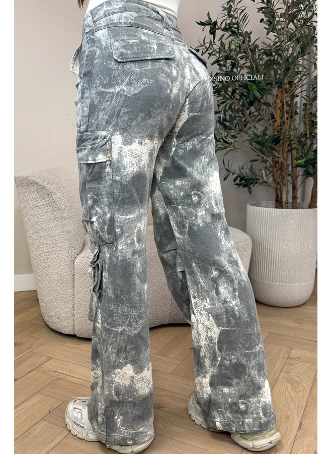 GREY - 'YADE V2 JEANS' - ACID WASH CARGO JEANS