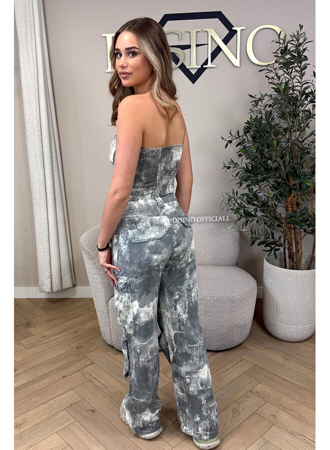 GREY - 'YADE CORSET TOP' - ACID WASH DENIM CORSET TOP