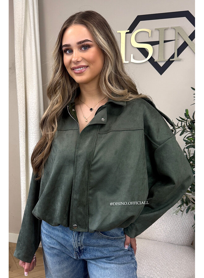 OLIVE GREEN - 'ROSIE V2 JACKET' - SUEDE BOMBER JACKET