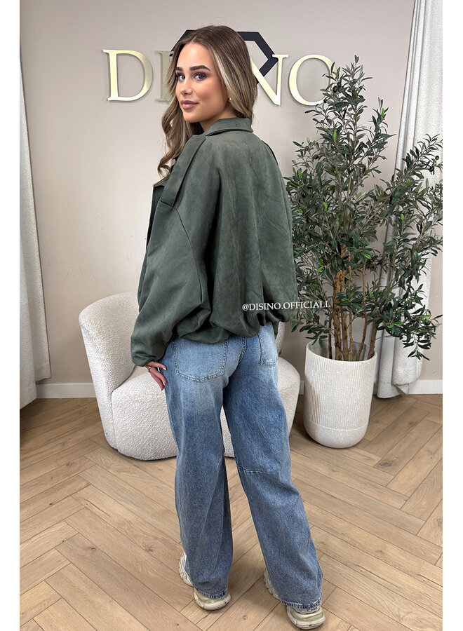 OLIVE GREEN - 'ROSIE V2 JACKET' - SUEDE BOMBER JACKET