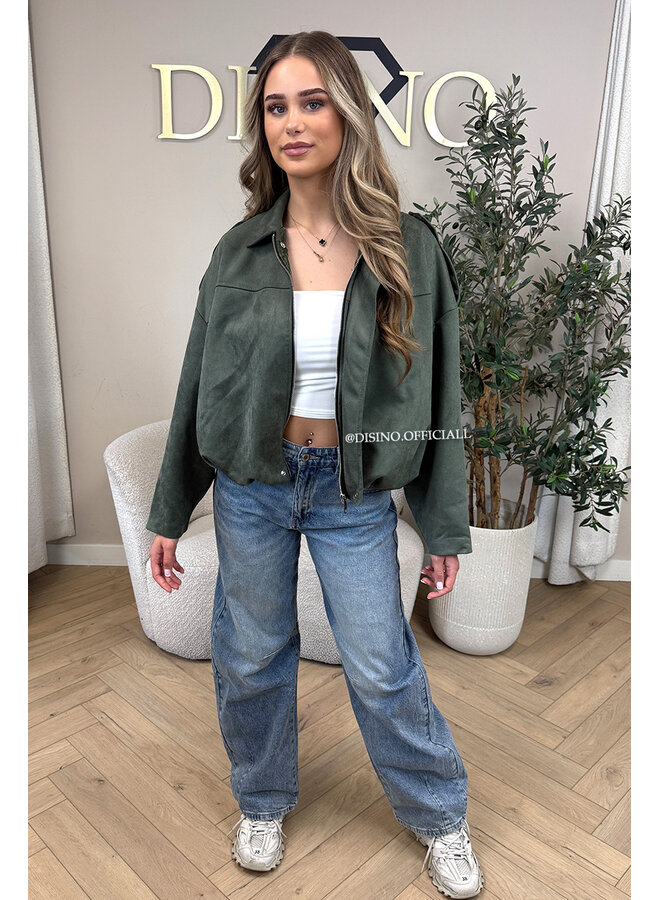 OLIVE GREEN - 'ROSIE V2 JACKET' - SUEDE BOMBER JACKET