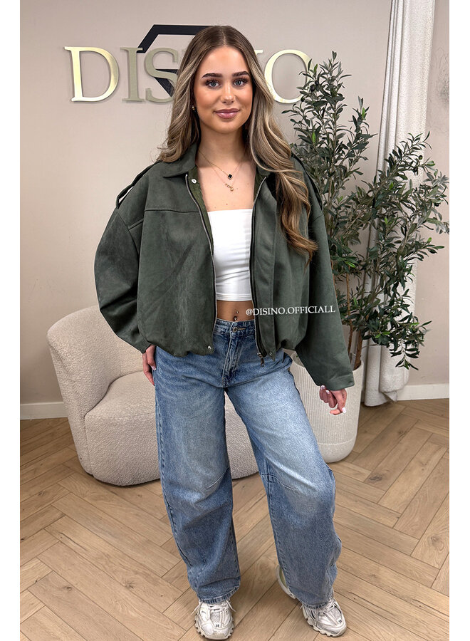 OLIVE GREEN - 'ROSIE V2 JACKET' - SUEDE BOMBER JACKET