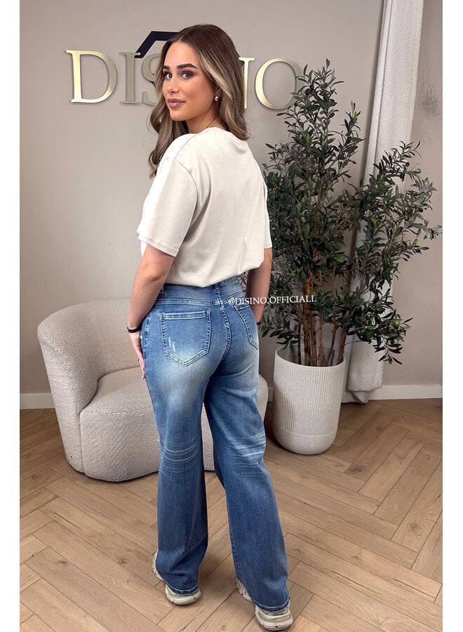 DIRTY BLUE - 'RIO JEANS' - SUPER STRETCH HIGH WAIST WIDE LEG JEANS