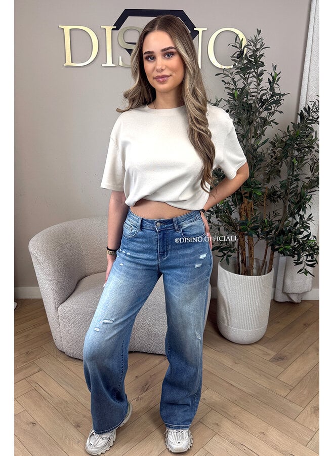 DIRTY BLUE - 'RIO JEANS' - SUPER STRETCH HIGH WAIST WIDE LEG JEANS