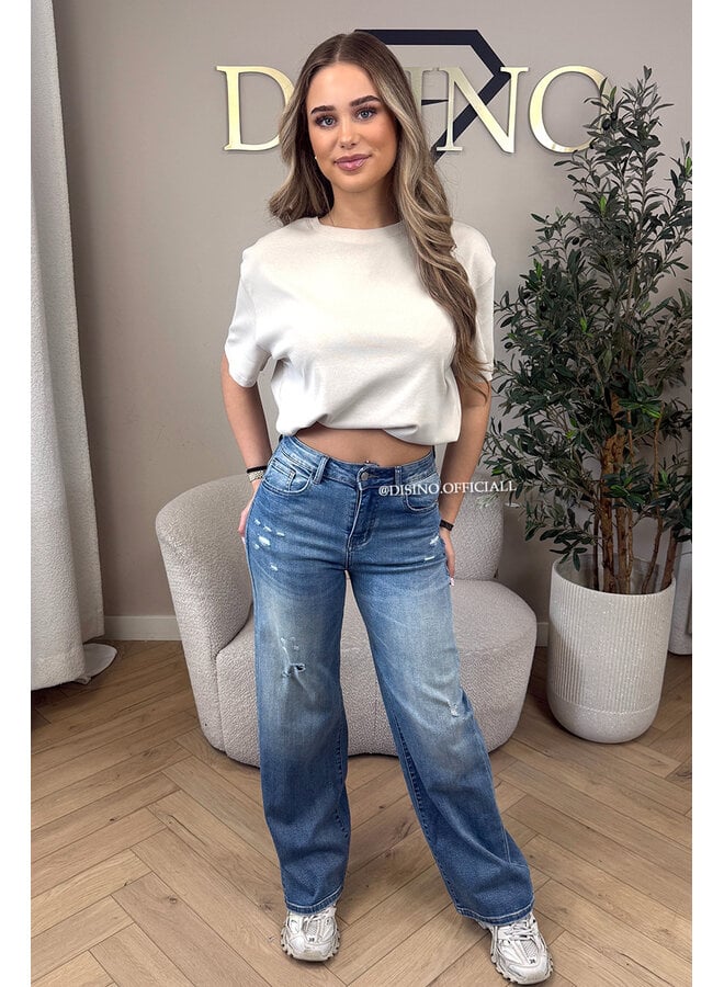 DIRTY BLUE - 'RIO JEANS' - SUPER STRETCH HIGH WAIST WIDE LEG JEANS