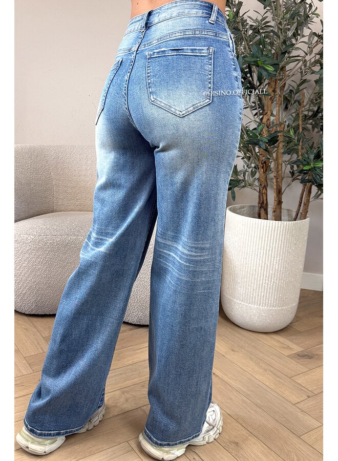 DIRTY BLUE - 'RIO JEANS' - SUPER STRETCH HIGH WAIST WIDE LEG JEANS