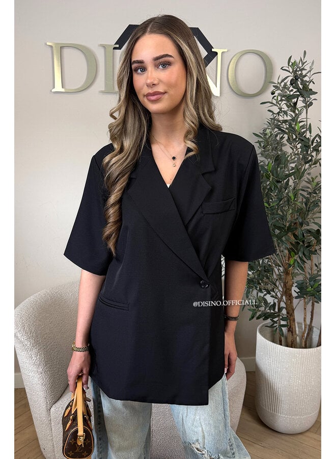 BLACK - 'MAEVA BLAZER' - OVERSIZED SHORT SLEEVE BLAZER DRESS