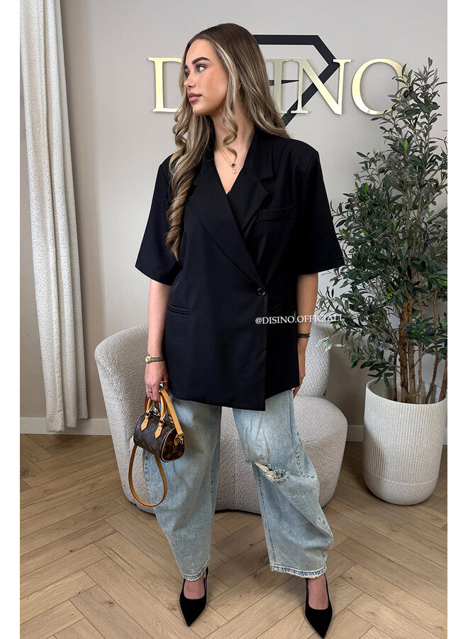 BLACK - 'MAEVA BLAZER' - OVERSIZED SHORT SLEEVE BLAZER DRESS