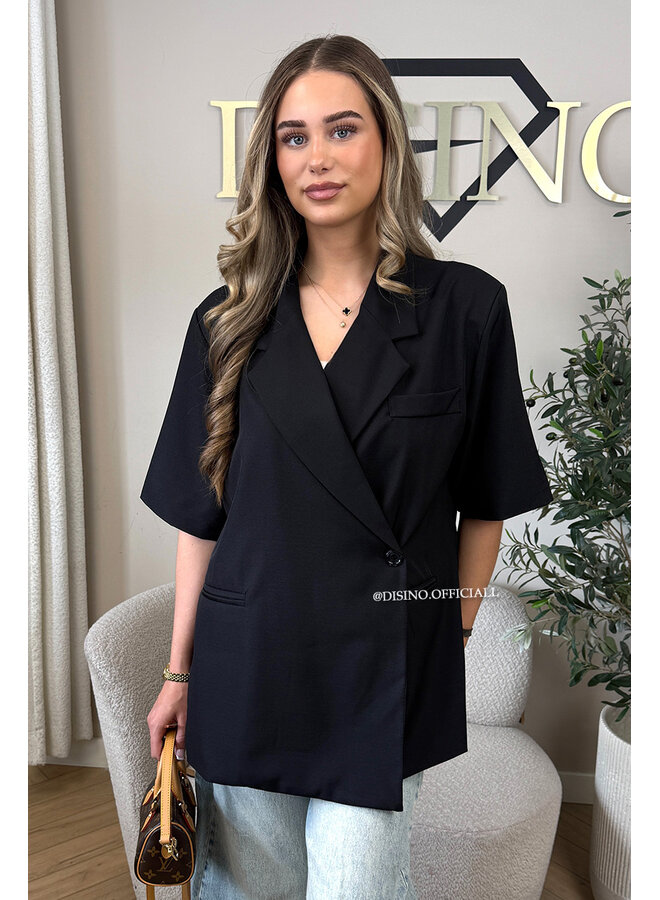 BLACK - 'MAEVA BLAZER' - OVERSIZED SHORT SLEEVE BLAZER DRESS