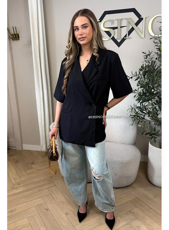 BLACK - 'MAEVA BLAZER' - OVERSIZED SHORT SLEEVE BLAZER DRESS